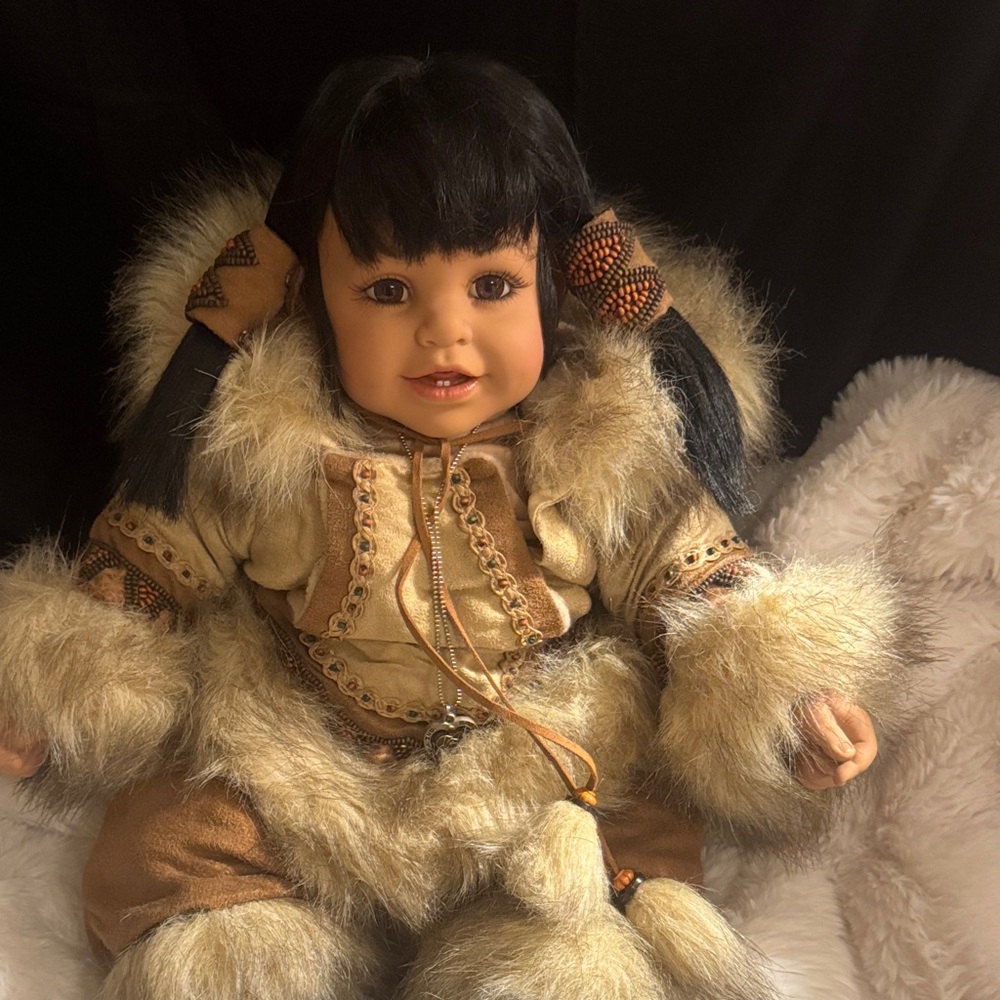 Adorable Eskimo Doll with Faux Fur Outfit